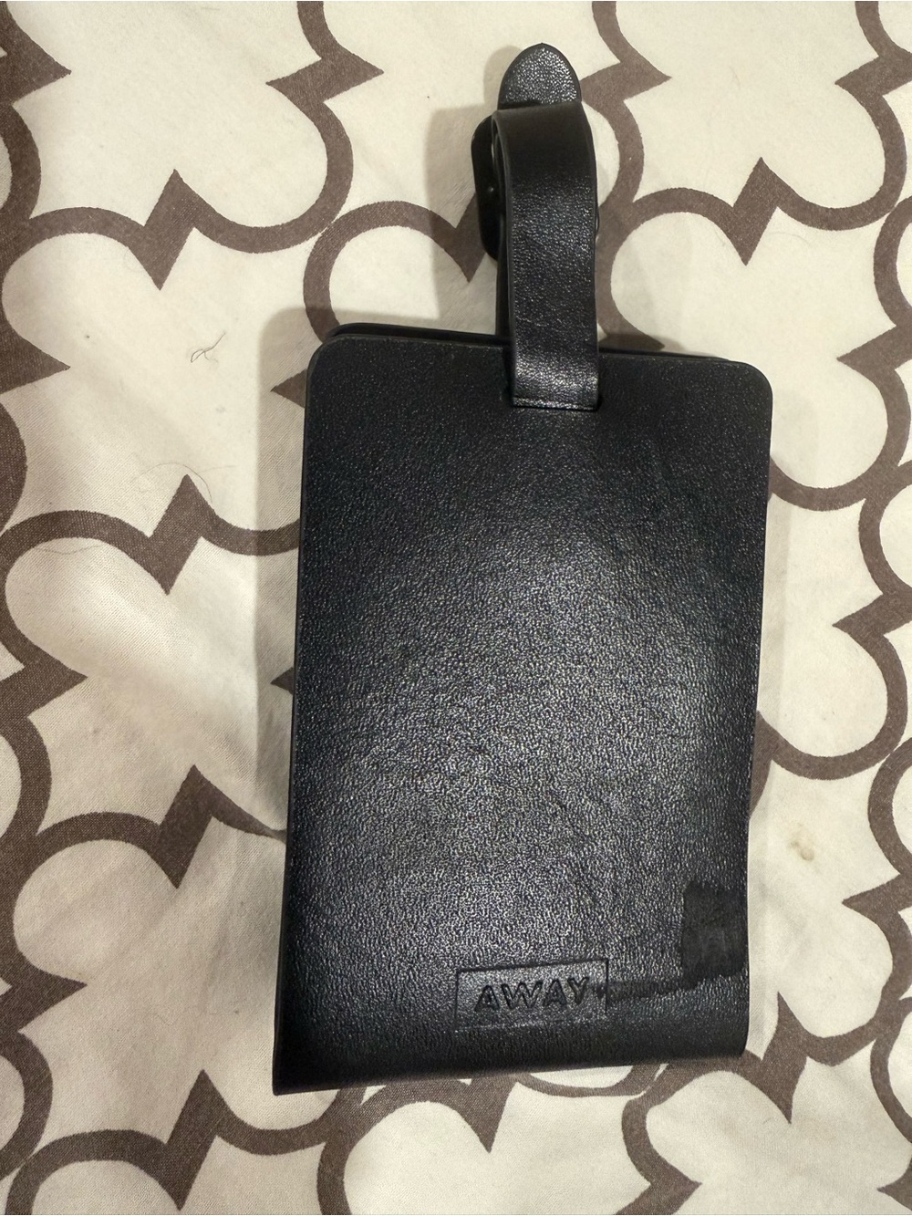 Away Black Leather Luggage ID Tag with Strap